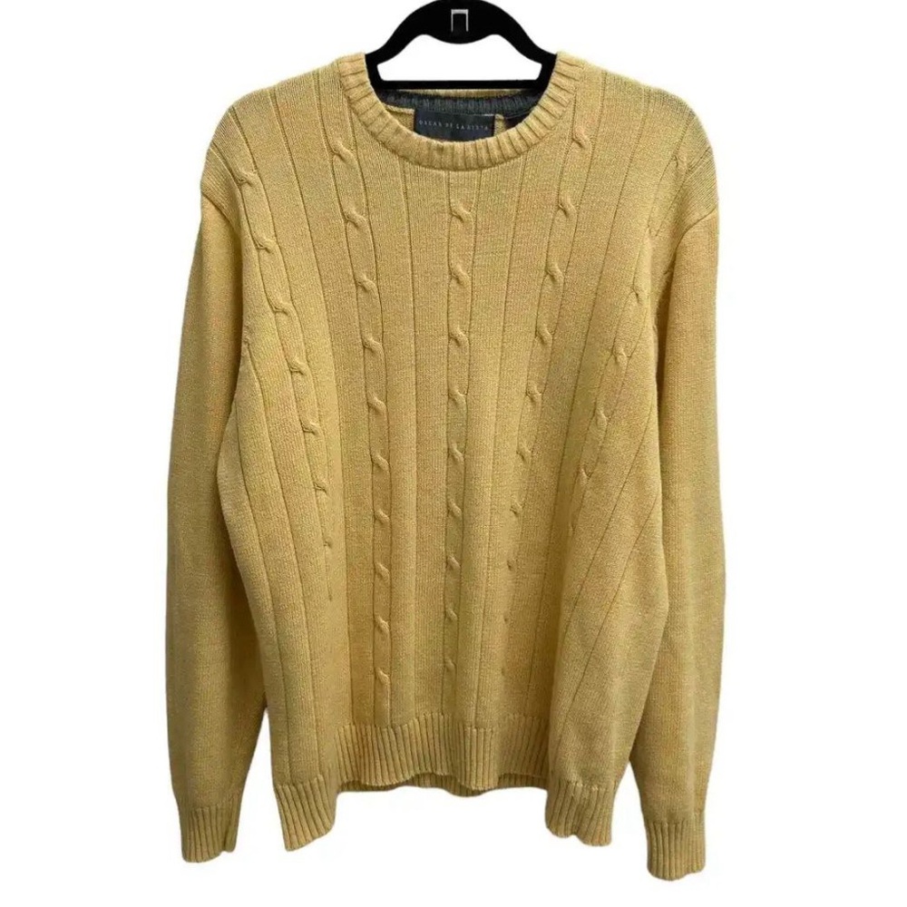 Oscar de la Renta Men's Yellow Cable Knit Sweater
